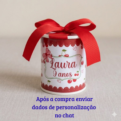 Tubolata 7x6 Cerejinha Personalizada Lembrancinha aniversário Maternidade Chá bebê com laço