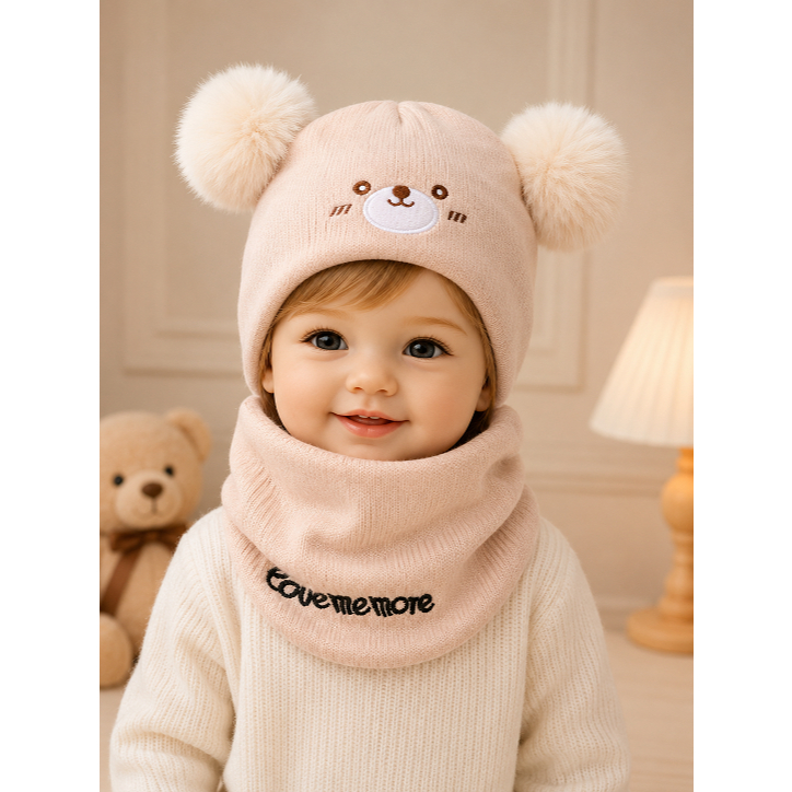Touca Infantil Inverno Forrada Lã Gorro Cachecol Unissex
