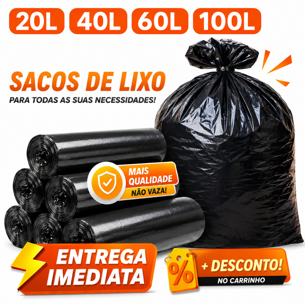 Saco de Lixo Resistente 20L/40L/60L/100L Atacado 100 unidades Direto da Fábrica