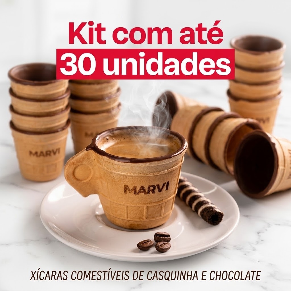 Xícara Casquinha Comestível com Chocolate para Café cup Marvi