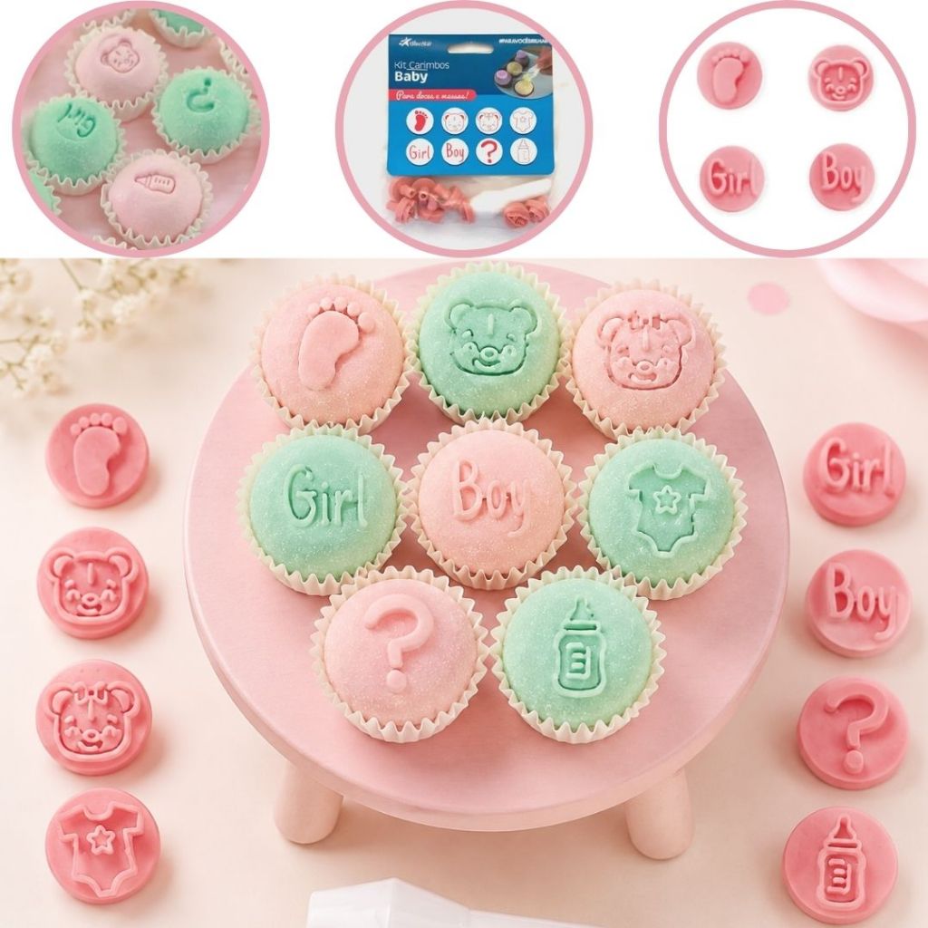 KIT CARIMBOS MARCADOR PARA DOCES CHÁ DE BEBE BLUESTAR (CHOCO)