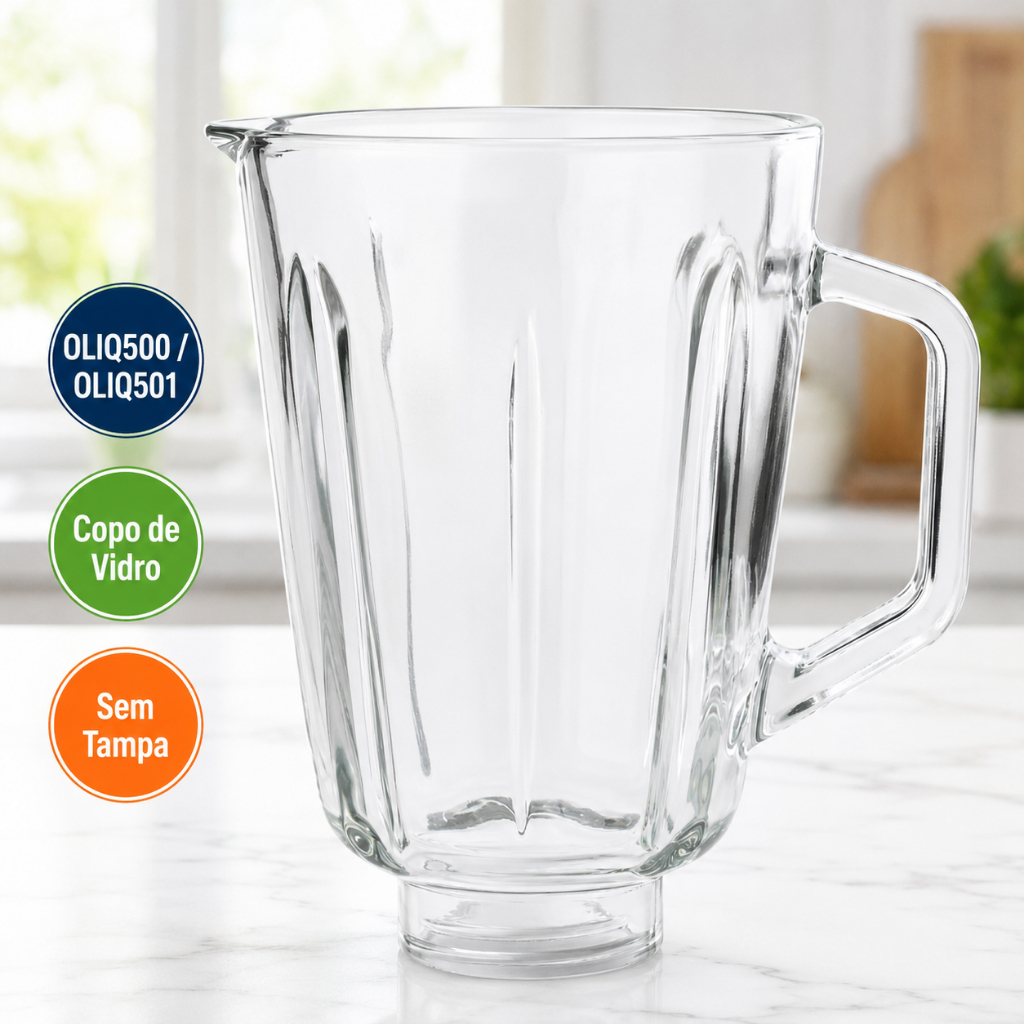 Copo Reforçado de Vidro Compatível Liquidificador Oster OLIQ500 OLIQ501 Sem Tampa