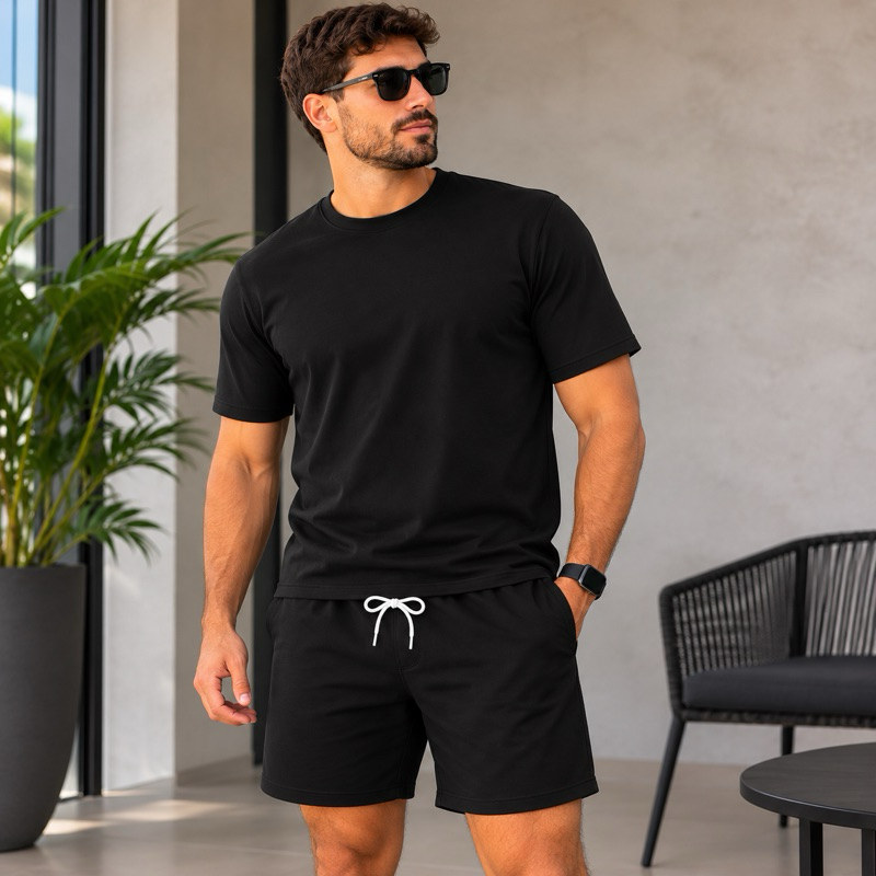 Kit Conjunto Camiseta E Short Tactel Lisas Lançamento Promoção Academia Moda Casual