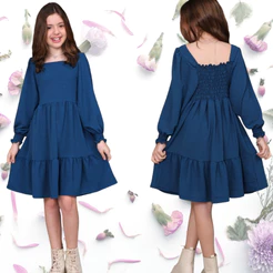 INFANTIL/JUVENIL VESTIDO CURTO DE MANGA LONGA MENINAS INVERNO TECIDO DUNA