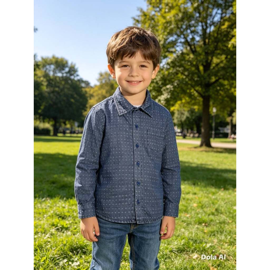 Camisa Infantil Masculina, Modelo Manga Longa, Jeans Estampada, Tam: 6, Marca: Bethy.bethy