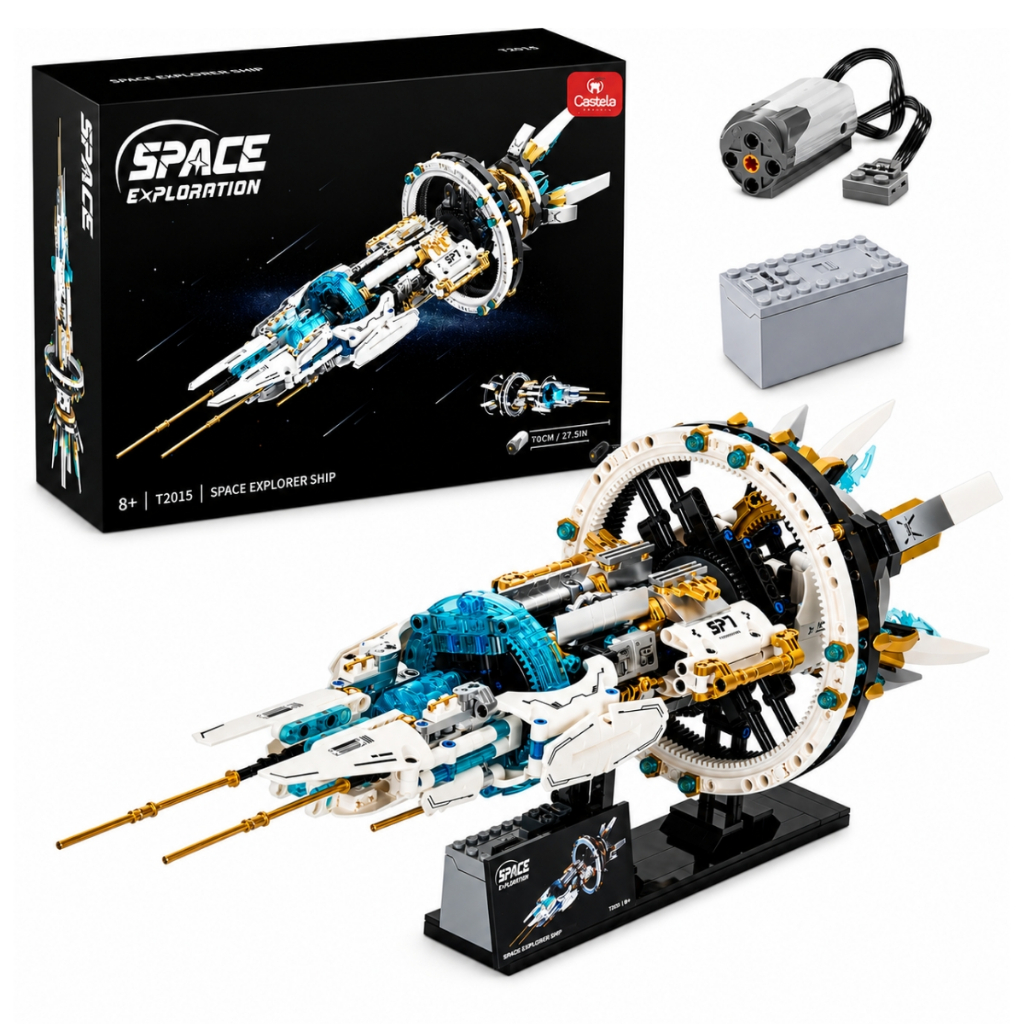 Blocos de Montar Nave Espacial Cosmic Exploration C/ Luz 1298 Peças Brinquedo de Construção Castela