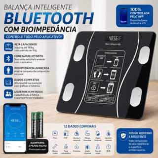 Balança Bioimpedancia Digital,com aplicativo, Bluetooth, Corporal e análise de umidade hu…