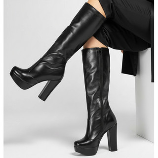 Bota Feminina Preta Cano Longo Meia Pata Salto Alto 13cm Bella Femma Bota Preta