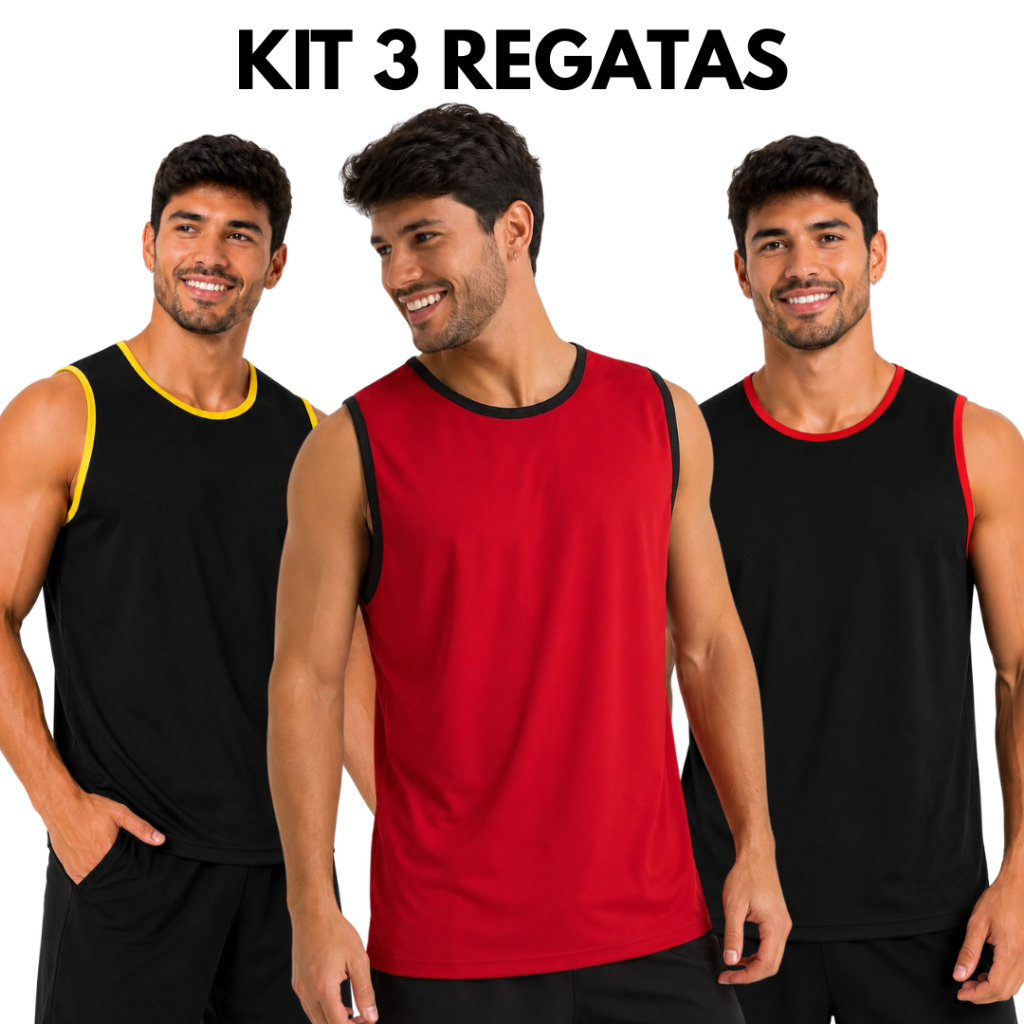Kit 3 Camisetas Regatas Masculinas Dry Fit Academia Treino Esporte Leve Respirável Confortável