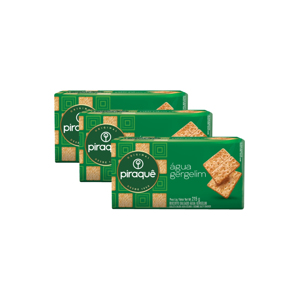 Kit 3un Biscoito Piraquê Água e Gergelim 215g