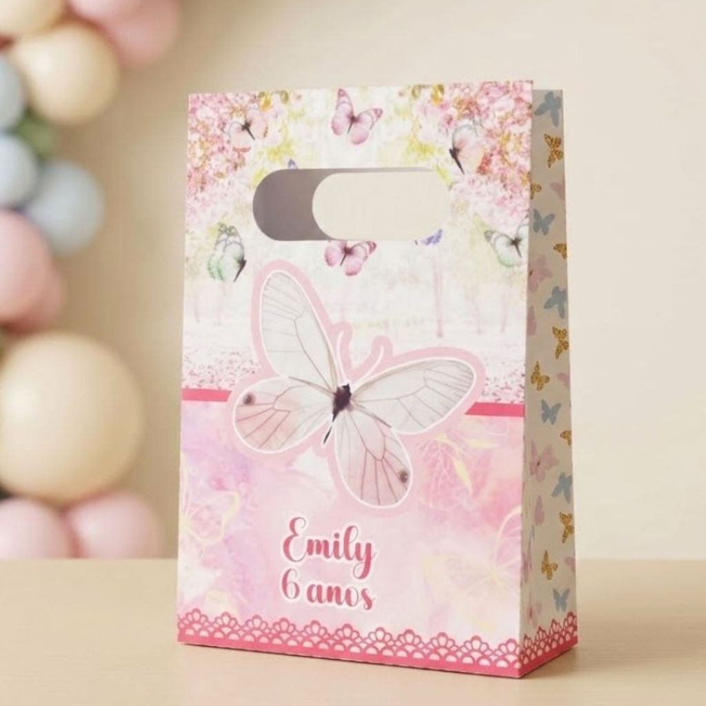 Sacolinha Personalizada Jardim das Borboletas Lembrancinha Festa Infantil Pegue e Monte