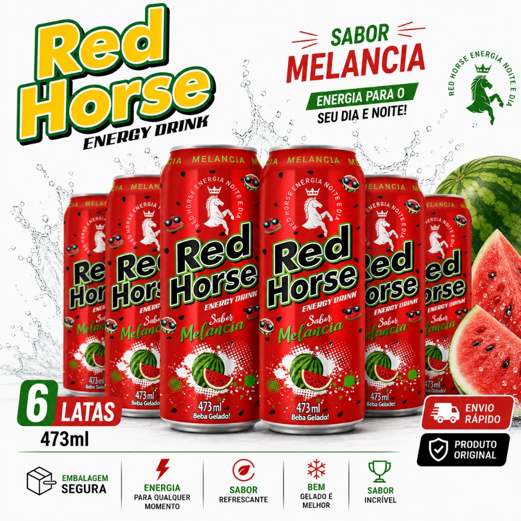 Red Horse Melancia 473ml Pack 6 12 24 Latas Energético