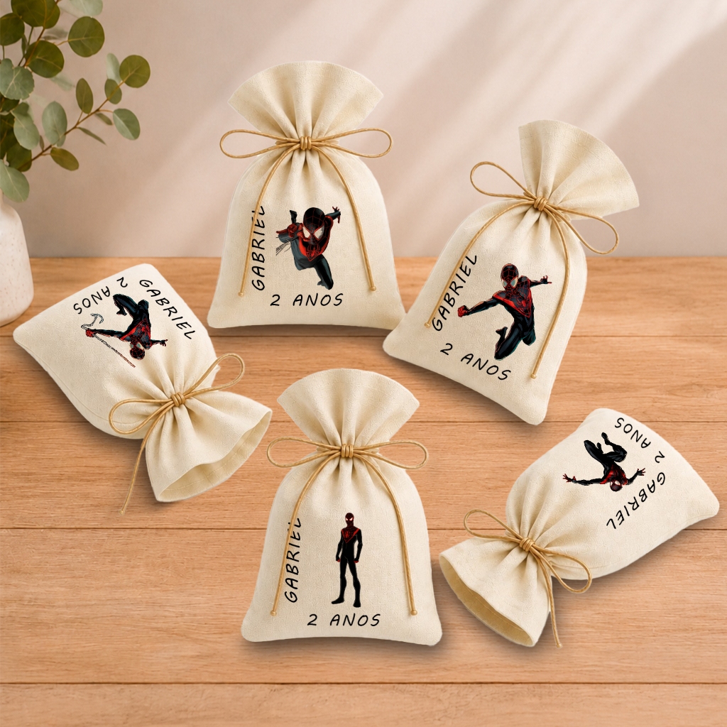 Kit 20 Saquinhos Lembrancinha Personalizada Festa Infantil Aniversário Homem Aranha Miles Morales 11x17