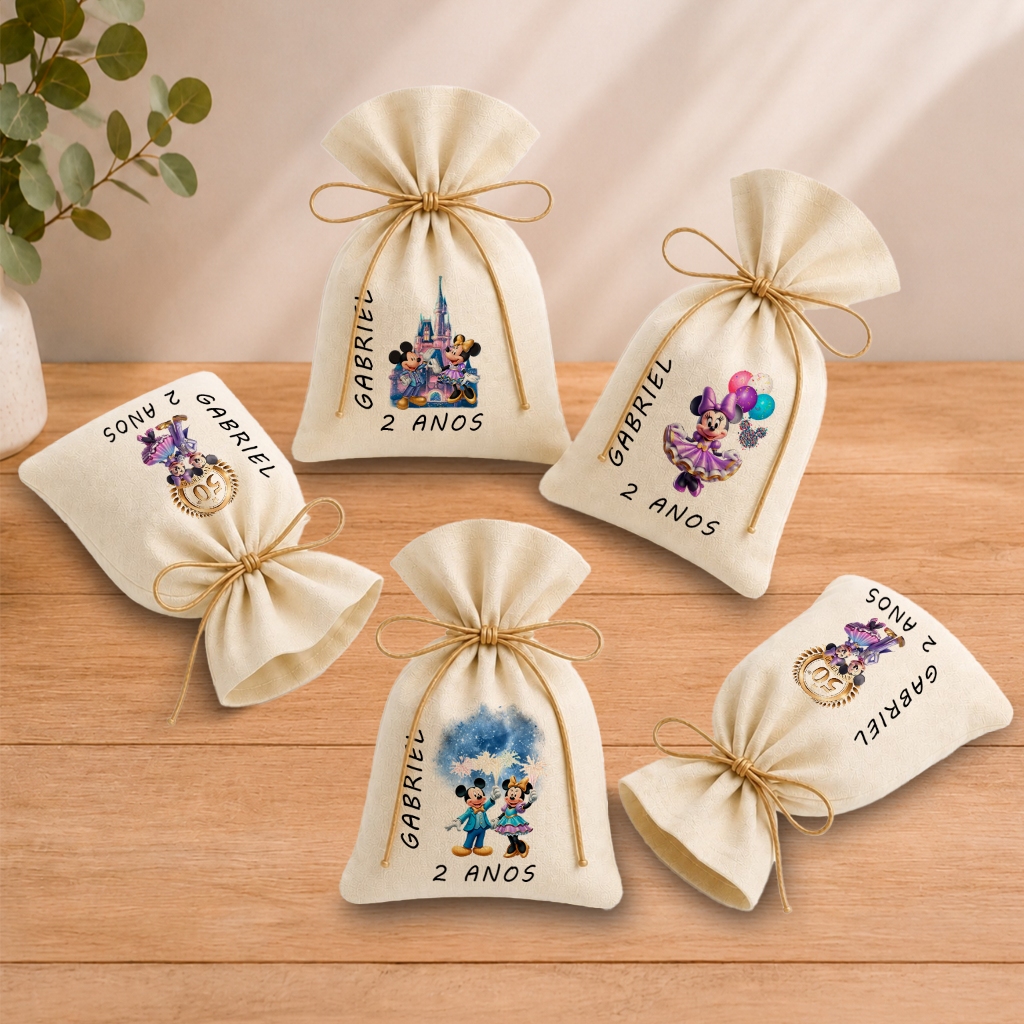 Kit 20 Saquinhos Lembrancinha Personalizada Festa Infantil Aniversário Mickey e Minnie 50 Anos 11x17