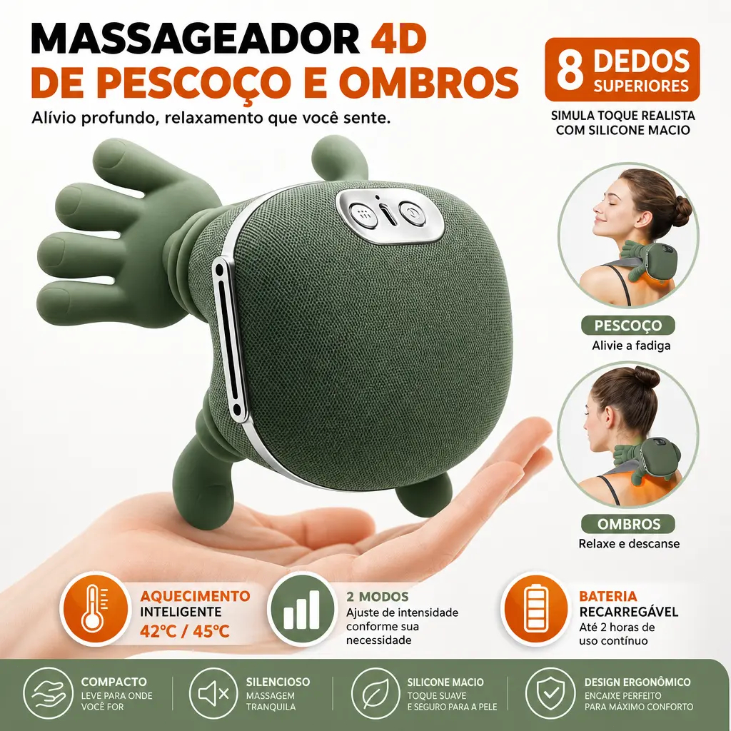 Massageador de Pescoço e Ombro 8 Pontos com Aquecimento - Alívio de Tensão e Relaxamento