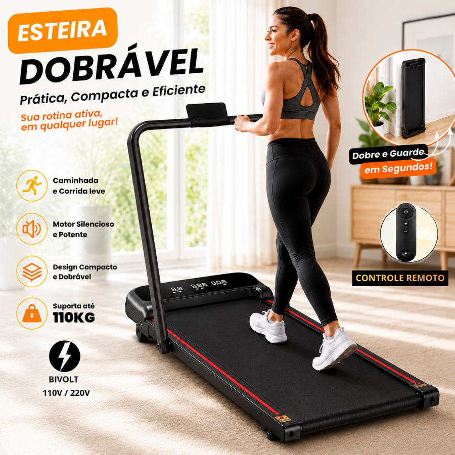 Esteira Ergométrica Elétrica Dobrável Compacta com Controle Remoto para Caminhada