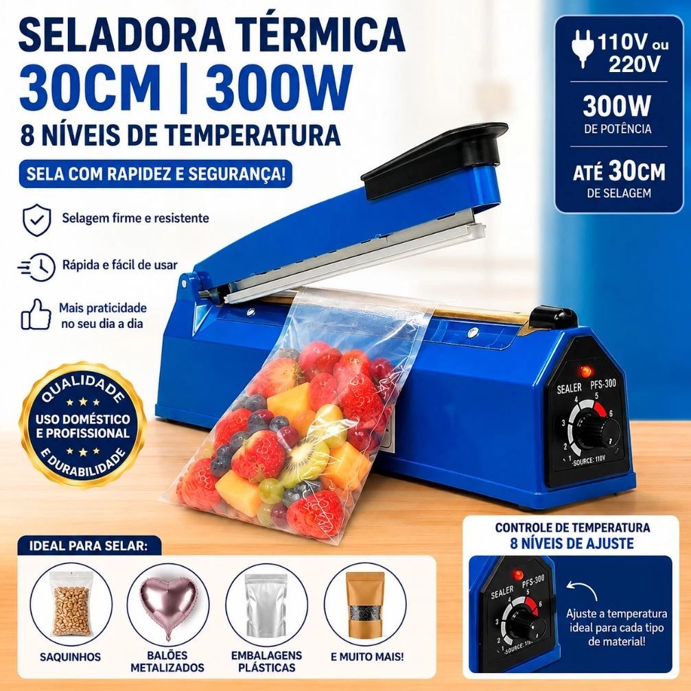 Seladora Manual 30cm para Sacos Plásticos Premium Embalagens SF-300 110v e 220v
