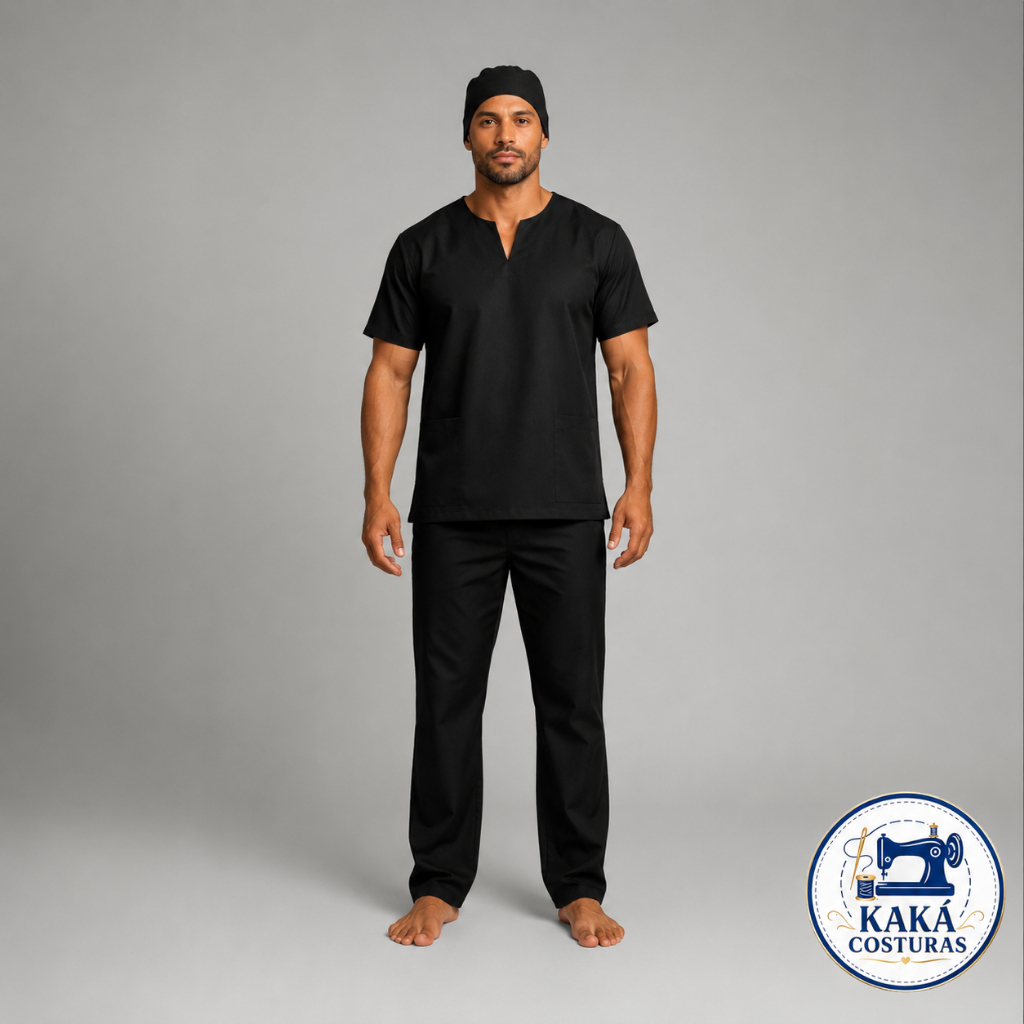 Roupas Masculinas Umbanda e Quimbanda Oxford Preto Roupa Religiosa Premium Calça, camisa, ekete
