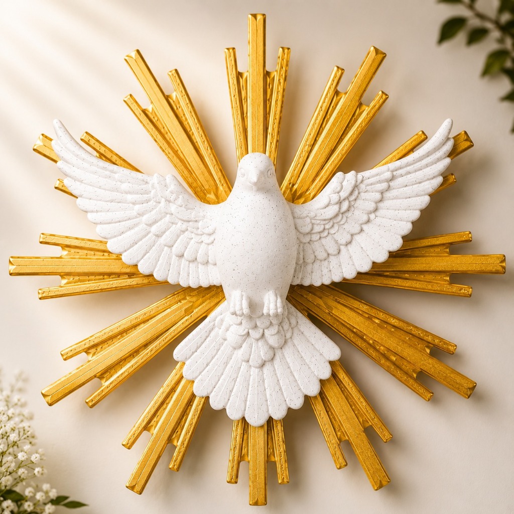 Espírito Santo Pomba Escultura Religiosa Cristã Decorativa para Altar Sala Quarto Presente e Decoração