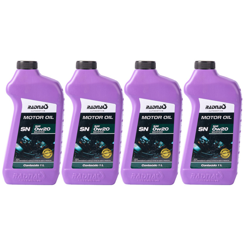 Kit 4L Óleo De Motor 0W20 API SN Sintético Radnaq 1 Litro