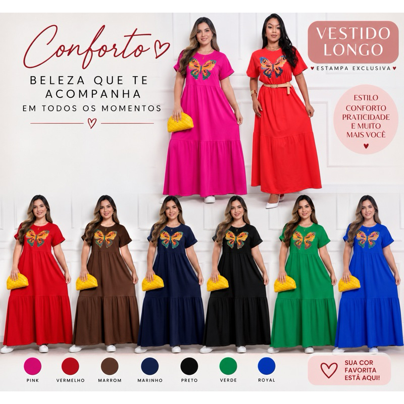 Vestido Longo Soltinho Algodão Casual Confortável Moda Evangélica