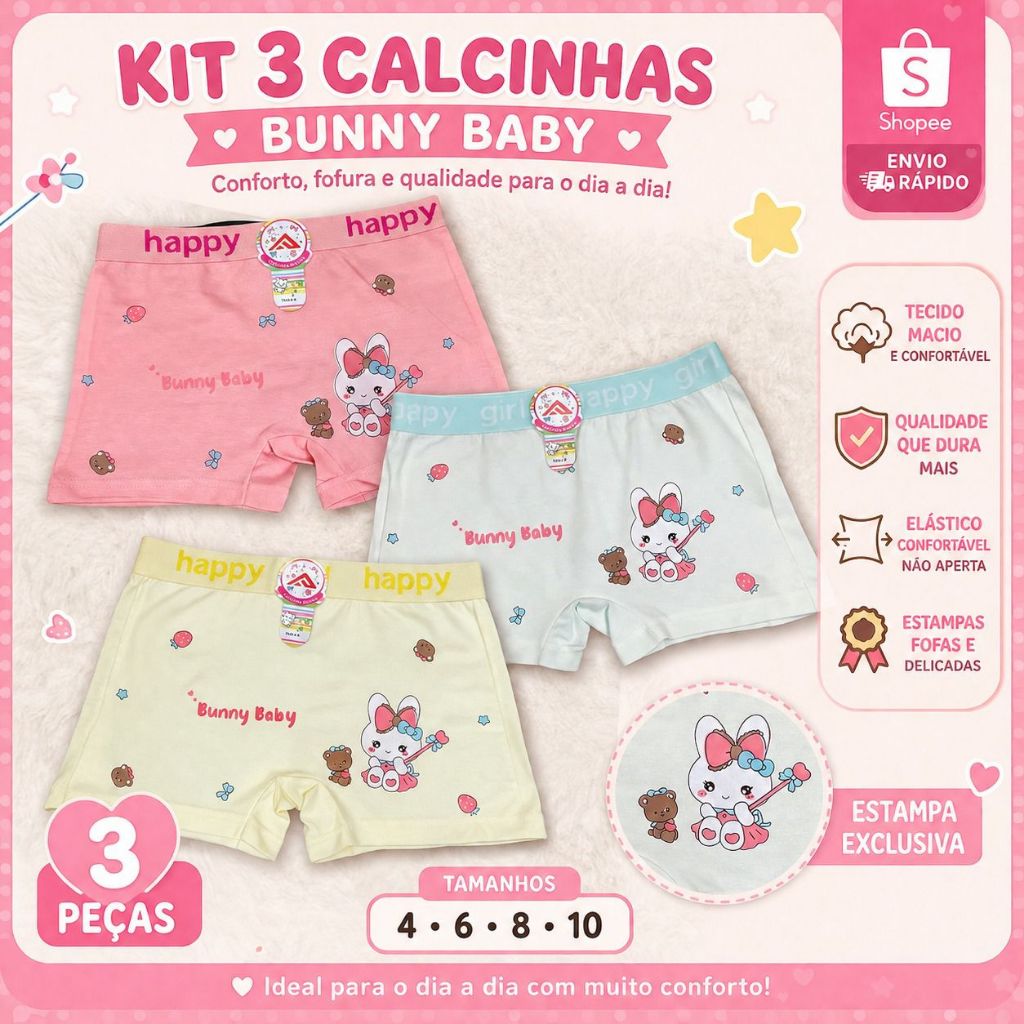Calcinha Infantil Menina – Bunny Baby | Conforto, Maciez e Qualidade