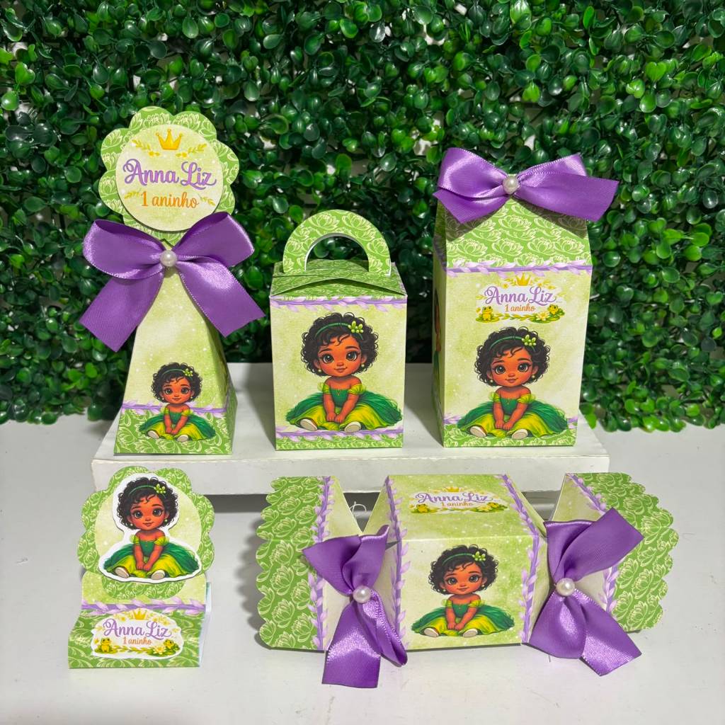 Kit personalizados Tiana Baby - A Princesa E O Sapo - caixinhas lembrancinhas festa montadas com nome / sem laço