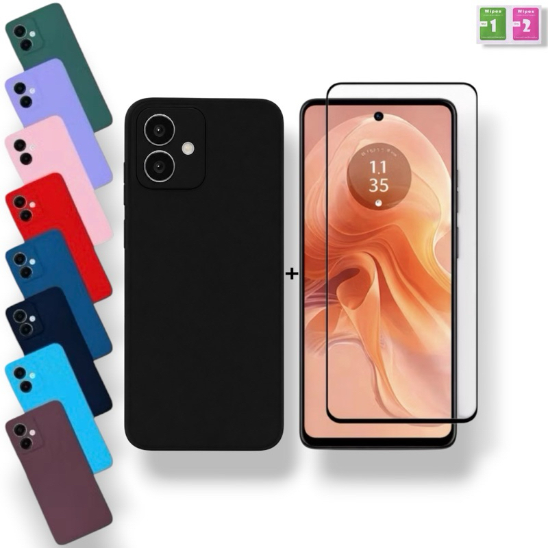 Kit Capa + Película Moto G54 / G64 Motorola Capinha Anti Impacto Premium Aveludada