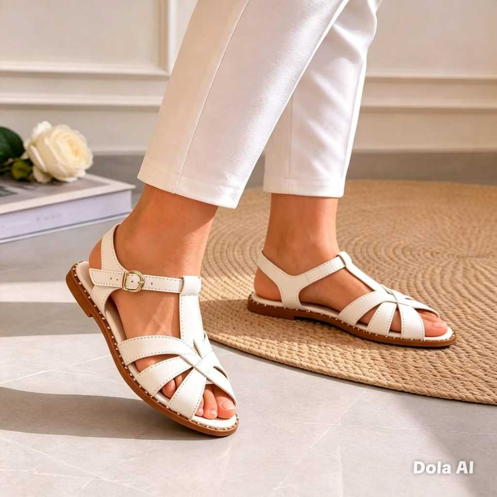 Sandália Plana Rasteira Feminina Tiras Confortável com Fivela Ajustável Casual Elegante Dia a Dia