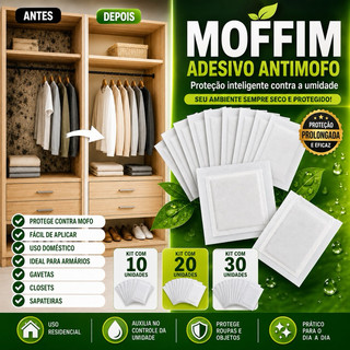 MOFFIM Adesivo Antimofo Absorvedor de Umidade para Armários Guarda-Roupa Closet Gavetas Sapateiras Kit 10 20 30 Unidades