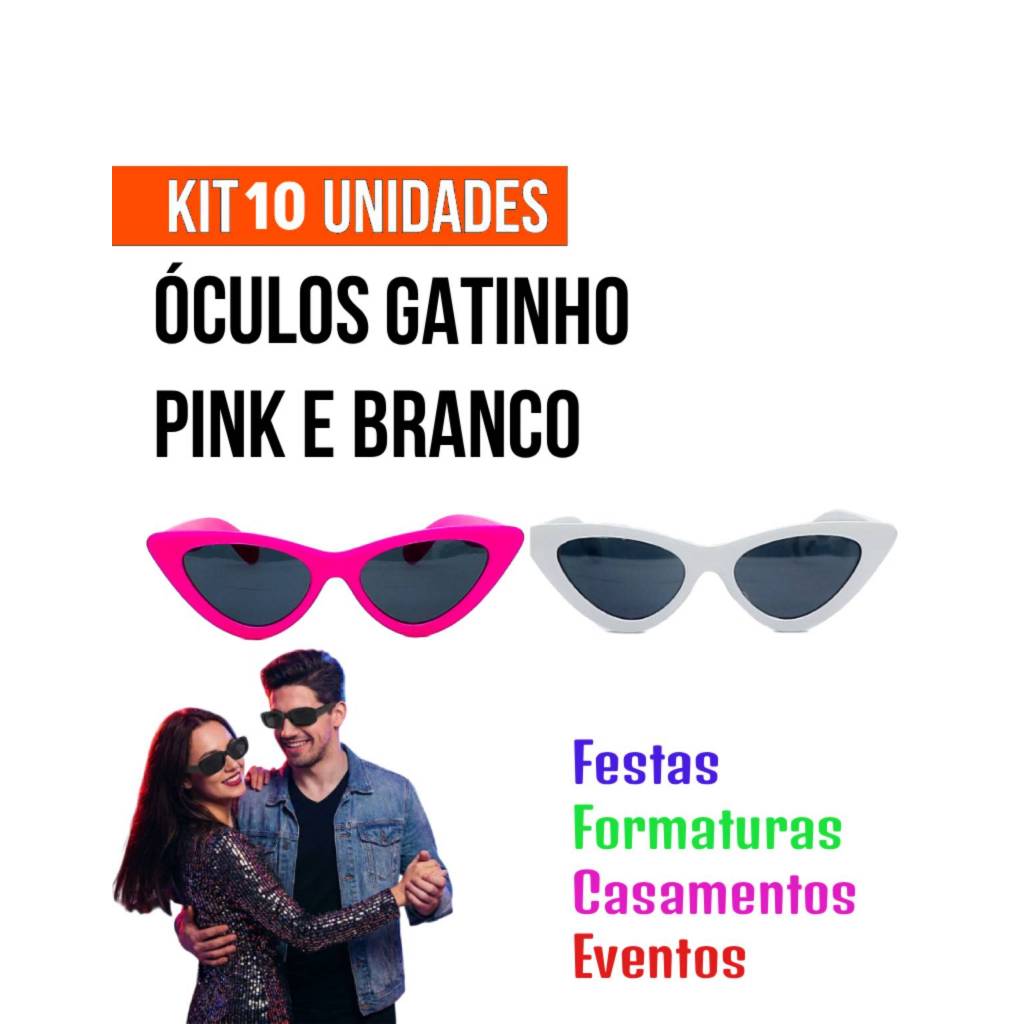 Kit Oculos Gatinho 9 Pink E 1 Branco Despedida De Solteira