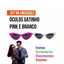 Kit Oculos Gatinho 9 Pink E 1 Branco Despedida De Solteira