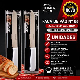 (1 Unidade ou 2 Unidades) Faca de Pão nº 06  27,4cm  em Aço Inox da Linha Homer More