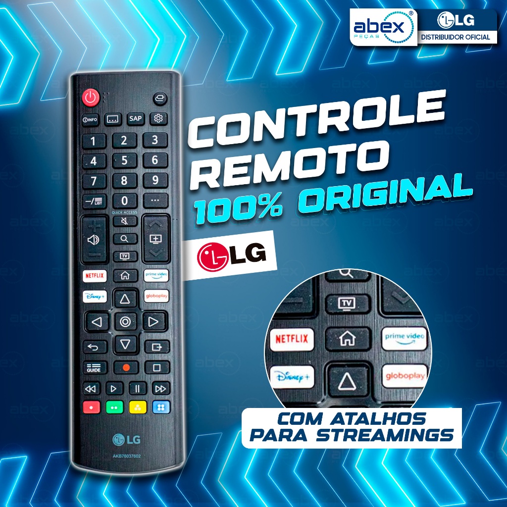Controle Remoto Tv LG Teclas Netflix Disney Amazon Globoplay AKB76037602 32 A 70 Polegadas Original