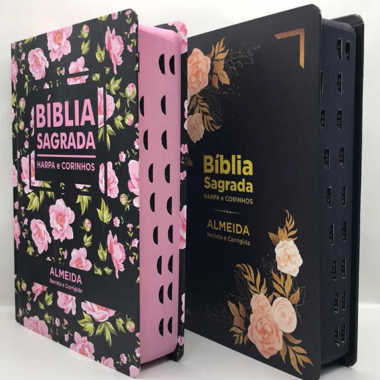 Kit Feminino 2 Bíblias Sagrada Tamanho Grande Capa Dura Com Harpa Palavras de Jesus em Vermelho F4