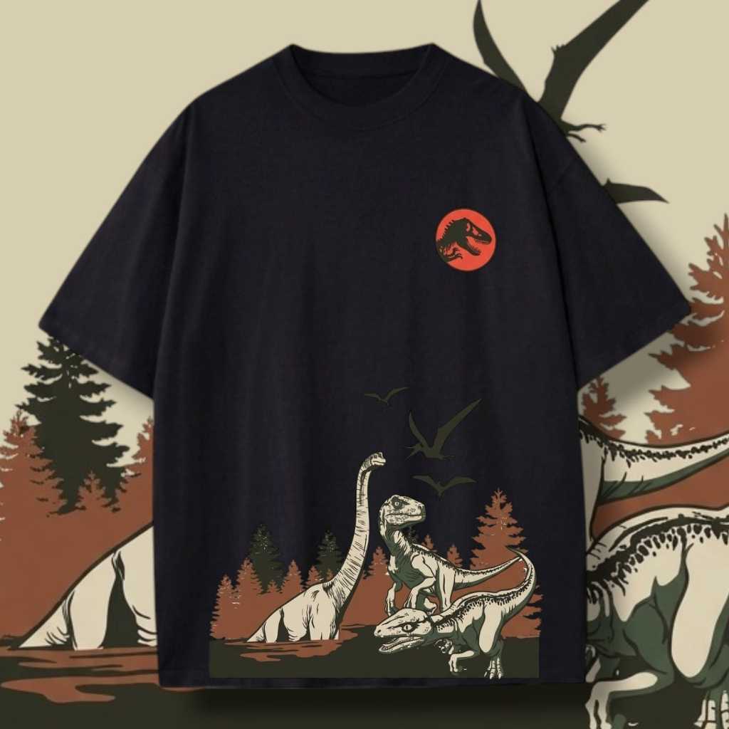 Camiseta Unissex Estampada Dinossauros Jurassic Park Blusa de Algodão Casual Slim Camisa Básica