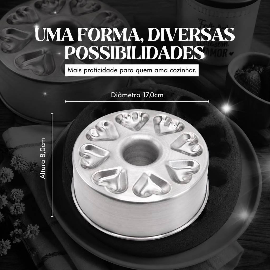 Forma Torta Suíça Decorada Coração Bolo Pudim 17x8cm Alumínio Roldan — imagem 2 de 2