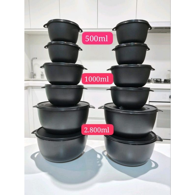 Kit 12 potes bowl, conjunto com 12 potes redondo com tampa, no jogo de potes tem 3 tamanhos, 2.800ml, 1.000ml, 500ml