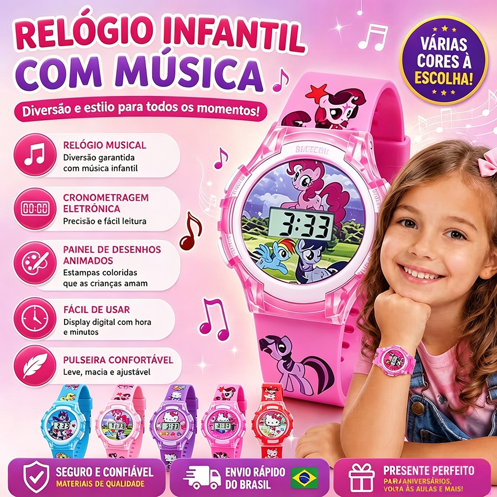 Relógio Infantil Meninino Menina Criança Digital Com Luzes E Música Ideal Para Presentear Crianças