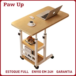 Mesa Multiuso com 3 Prateleiras — Altura Regulável, Rodinhas, Cantos Seguros, Ideal para Notebook, Tablet, Livros e Plan