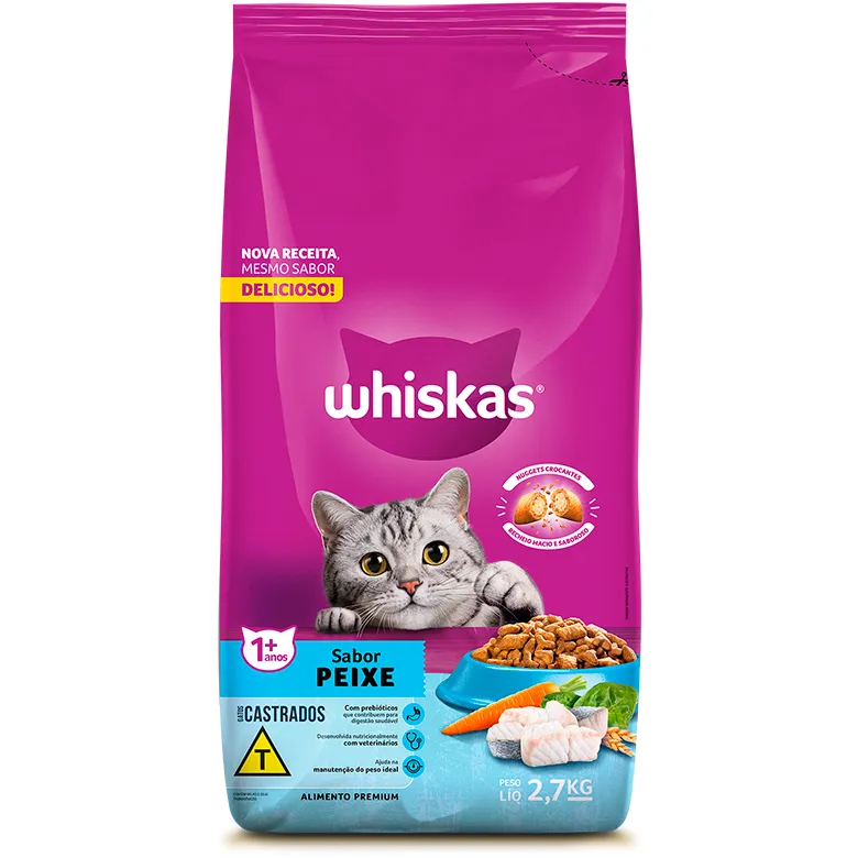 Ração Peixe Gatos Adultos Castrados 2,7 kg Whiskas