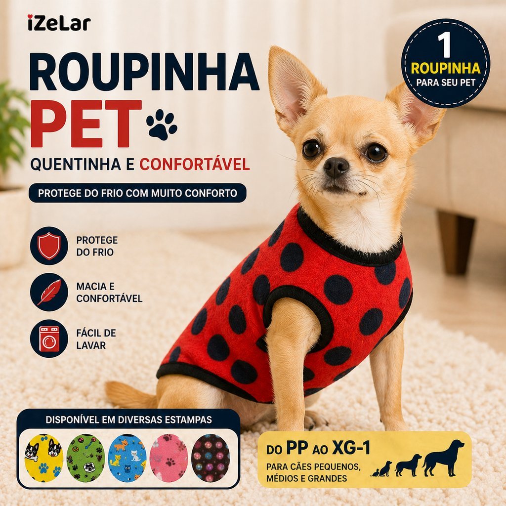 Roupinha de Cachorro Inverno Frio Femea Macho, Pequeno ao Grande Porte Roupa para Cachorro Yorkshire