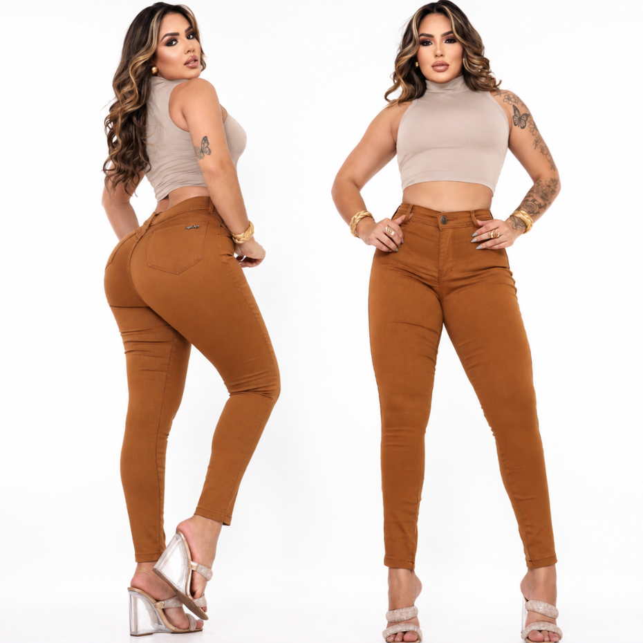 Calça Jeans Feminina Skinny Cintura Alta Levanta Bumbum Modeladora Lycra Stretch Slim Lisa Premium