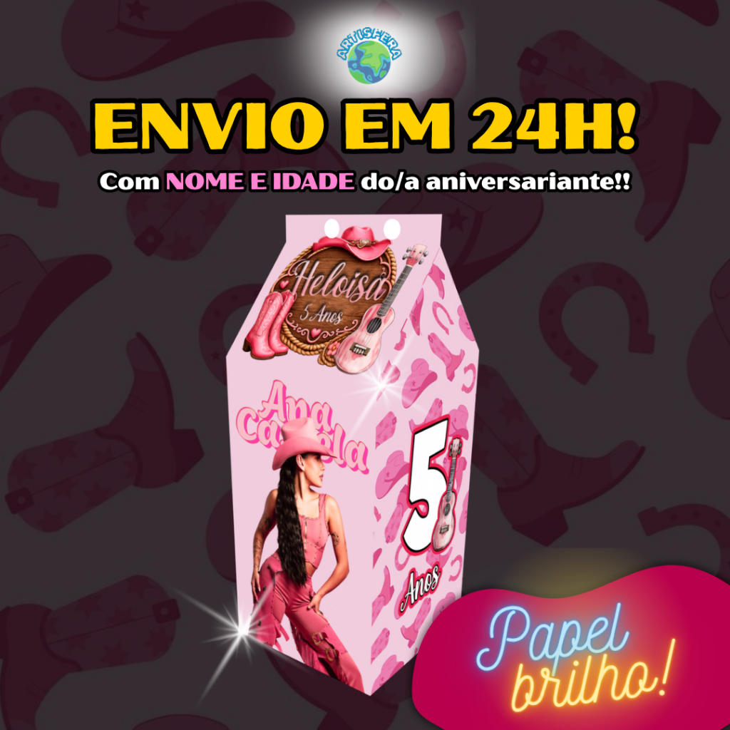 Caixinhas Ana Castela Boiadeira Rosa Lembrancinha Milk Leite Personalizada Com Nome Aniversario Festa Infantil Surpresa