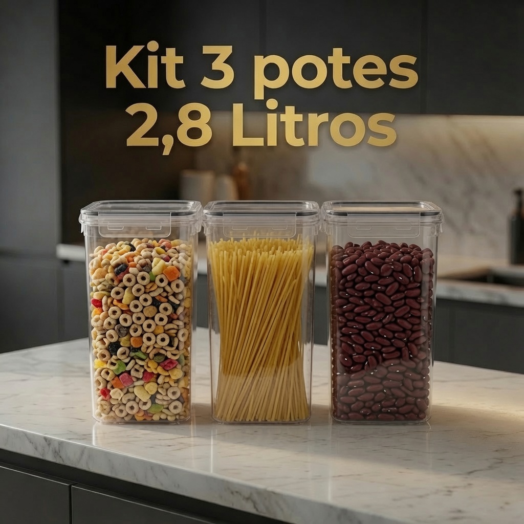 Conjunto 3 Potes Hermético 2,8 L Porta Mantimento Arroz Transparente