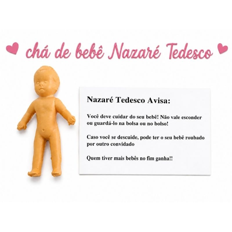 kit 60 mini bonecos xaxa Nazaré tedesco com cartão - chá revelação