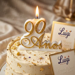 Vela de aniversário de 90 anos topo de bolo com gliter