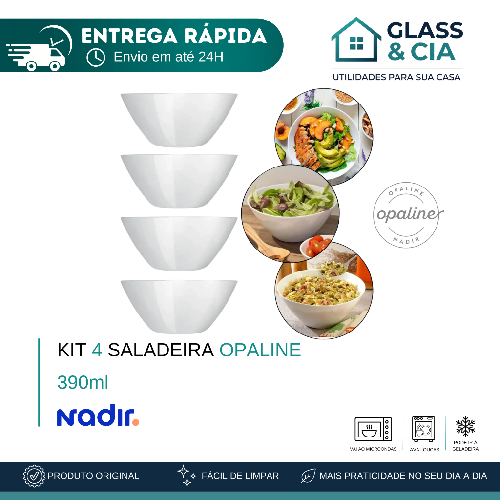 Kit 4 Saladeira Opaline 390ml