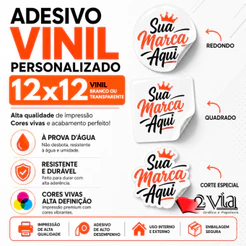 Adesivos 12x12 Personalizados Em Vinil à Prova Dágua Branco Ou Transparente Rótulo Etiqueta Adesiva