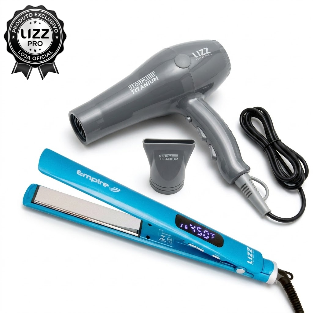 Kit Profissional com Secador Storm Titanium (Até 2400W) + Prancha Empire Bivolt 